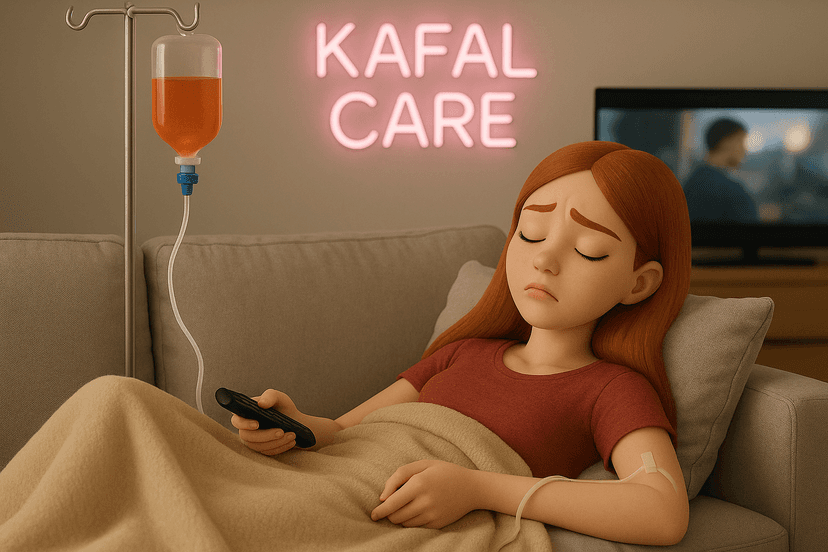 3D illustration of period cramp IV therapy